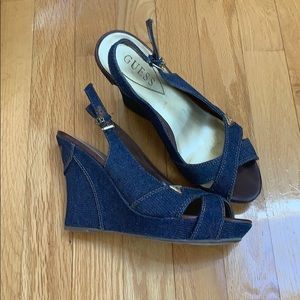 Guess Platform Denim Wedge Sandals